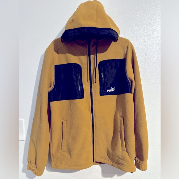 Puma Polar Hooded Fleece Full Zip Jacket Bone Brown/Black Men’s $110 NWT - Picture 1 of 4